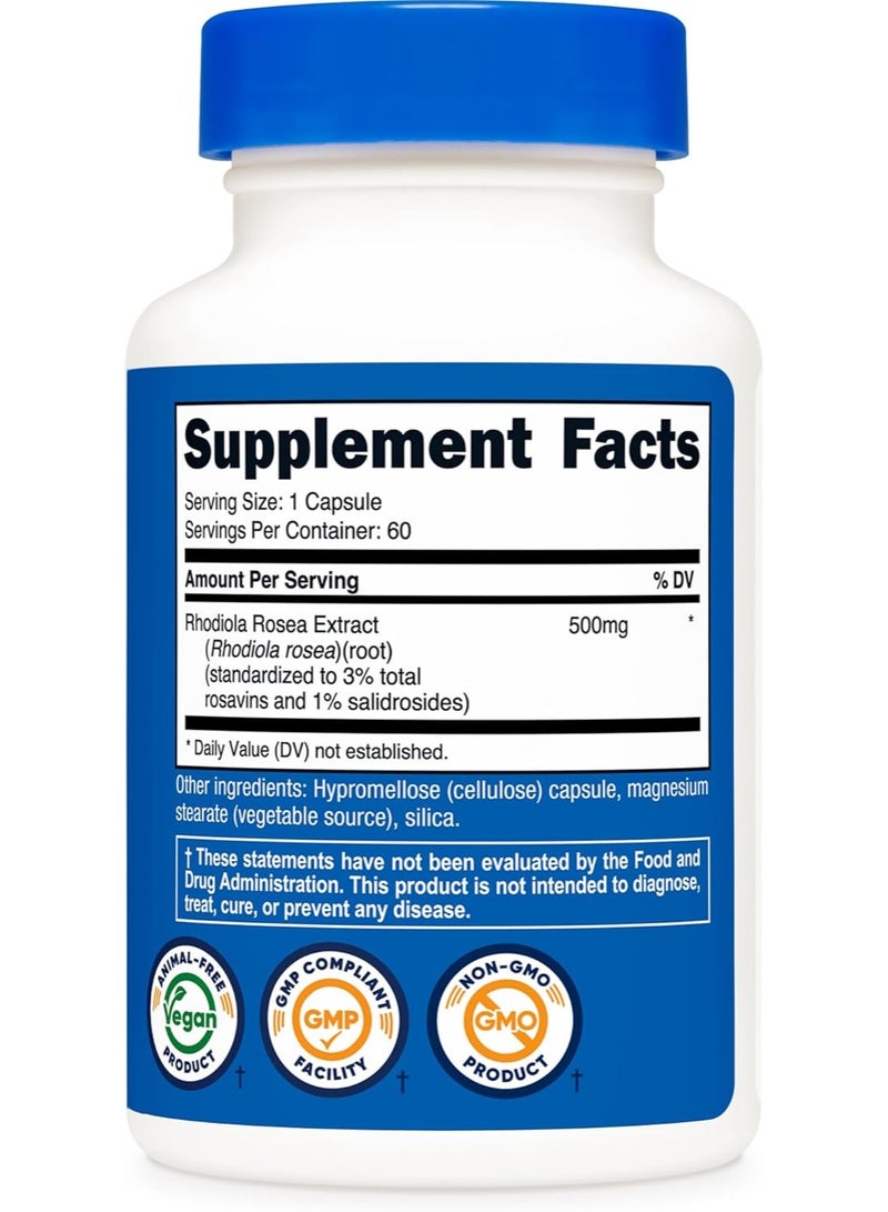 Nutricost Rhodiola Rosea 500mg, 60 Vegetarian Capsules 2 months supply - Image 2